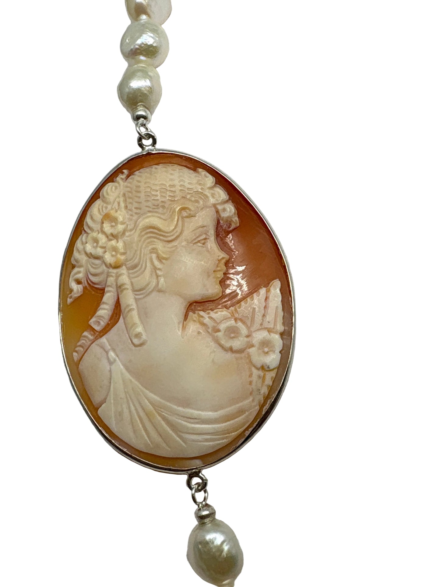 Collana in Perle e Cammeo incisione "Profilo di Donna"