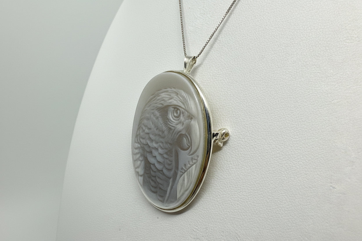 Pendente Spilla in Agata incisione "Pappagallo Portobello"