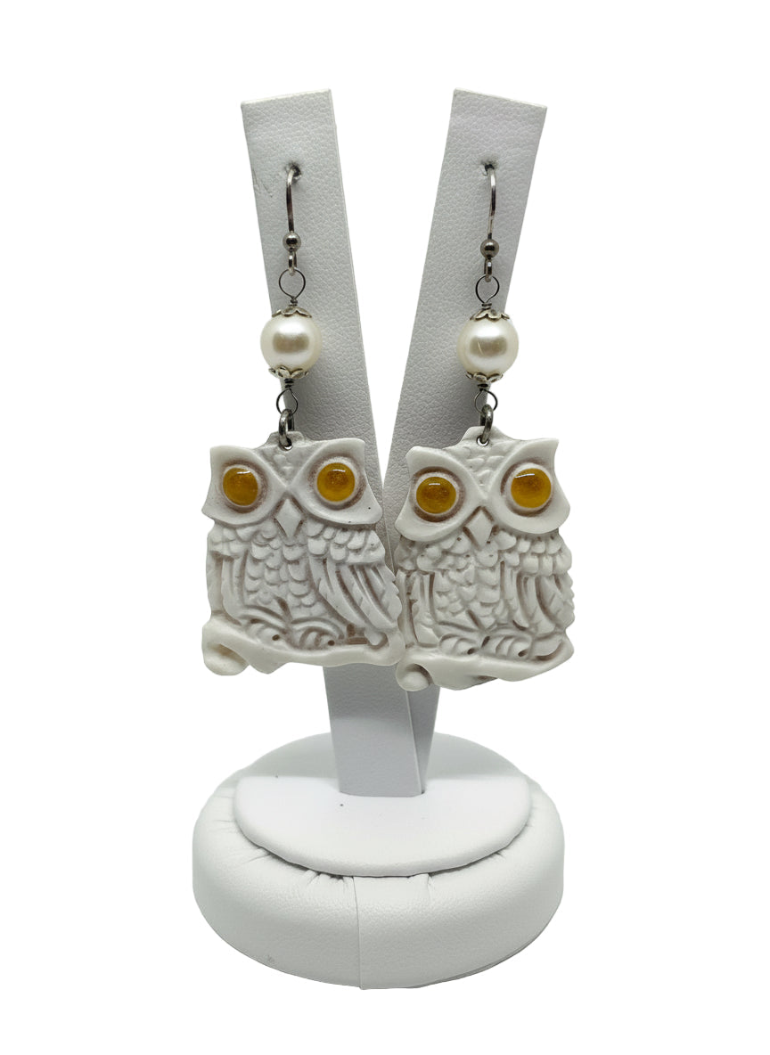 Orecchini in Cammeo incisione "Gufo"