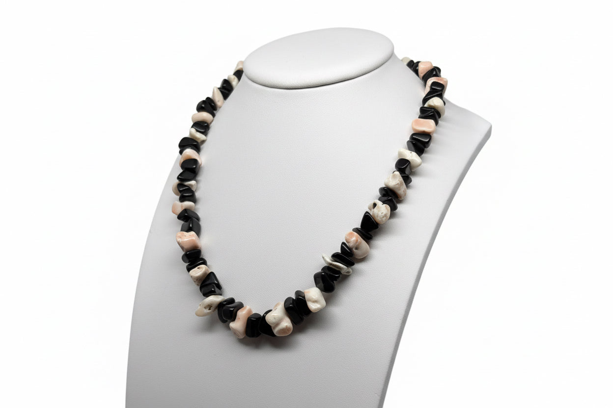 Collana in Corallo Rosa e Agata Nera