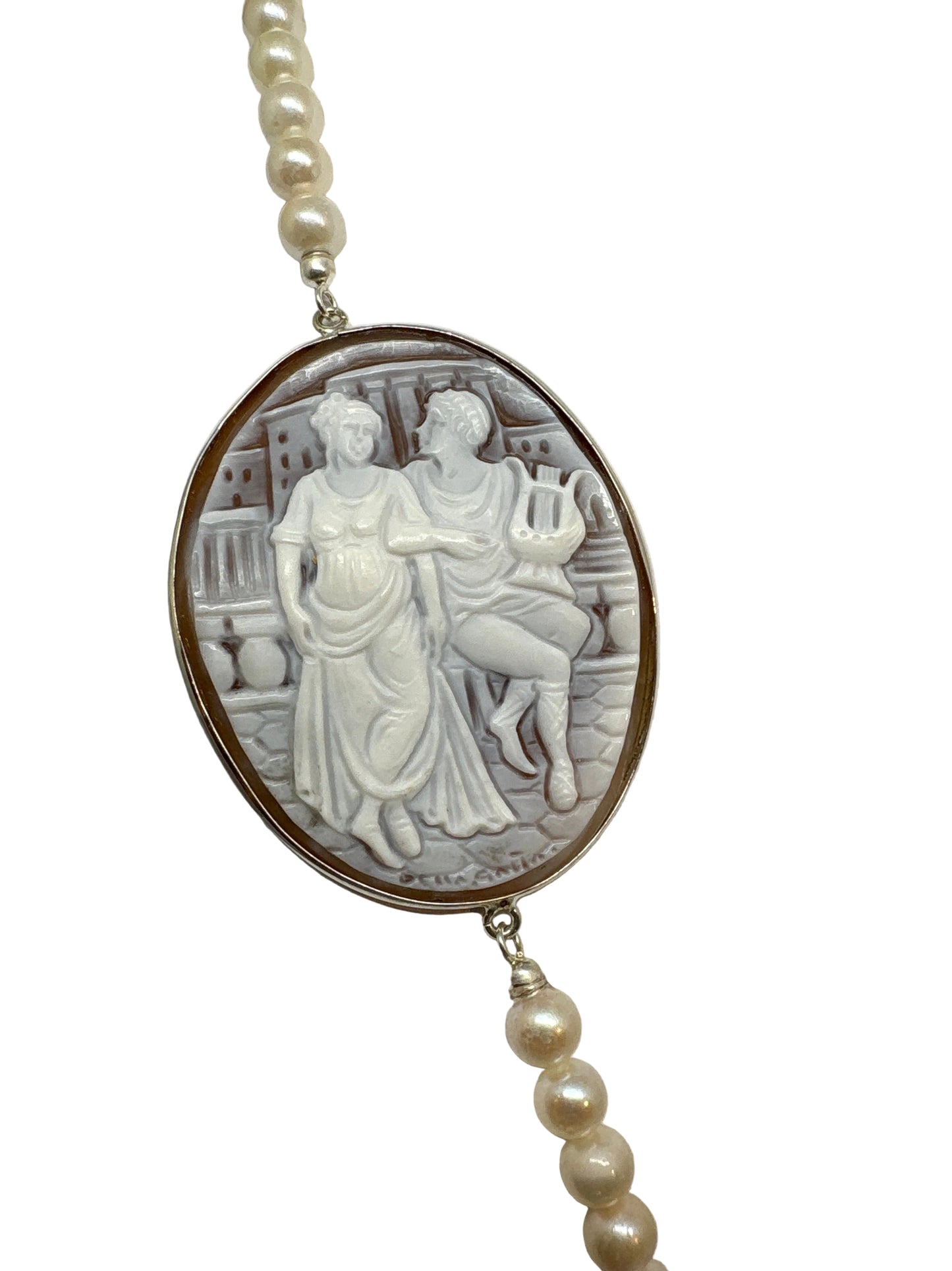 Collana in Perle e Cammeo incisione "Amanti"