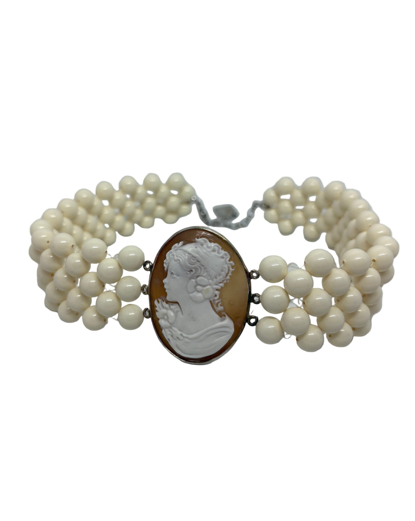 Girocollo in Perle e Cammeo incisone “Profilo di Donna”