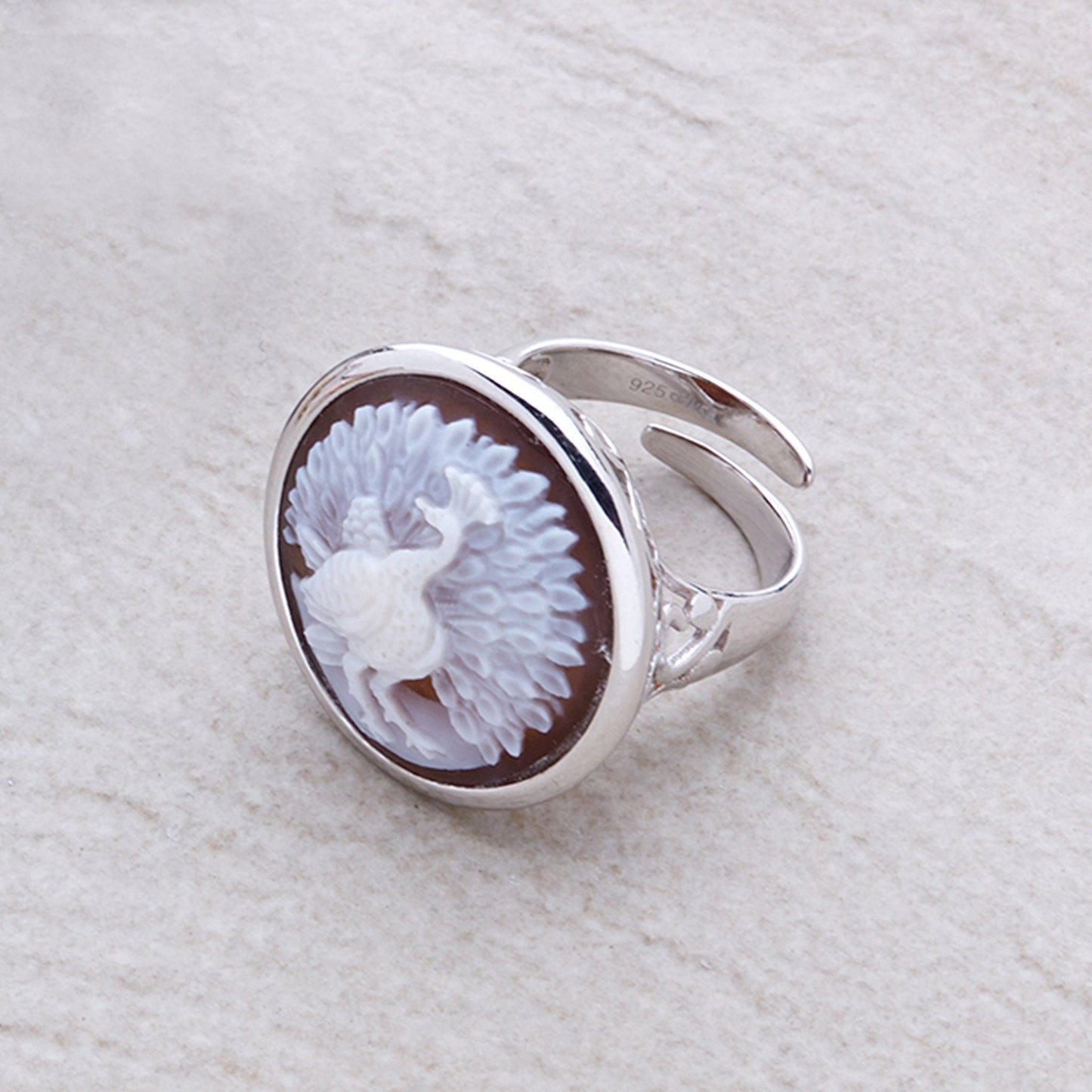 Madame Deco Italian Cameo Ring Peacock Cameo