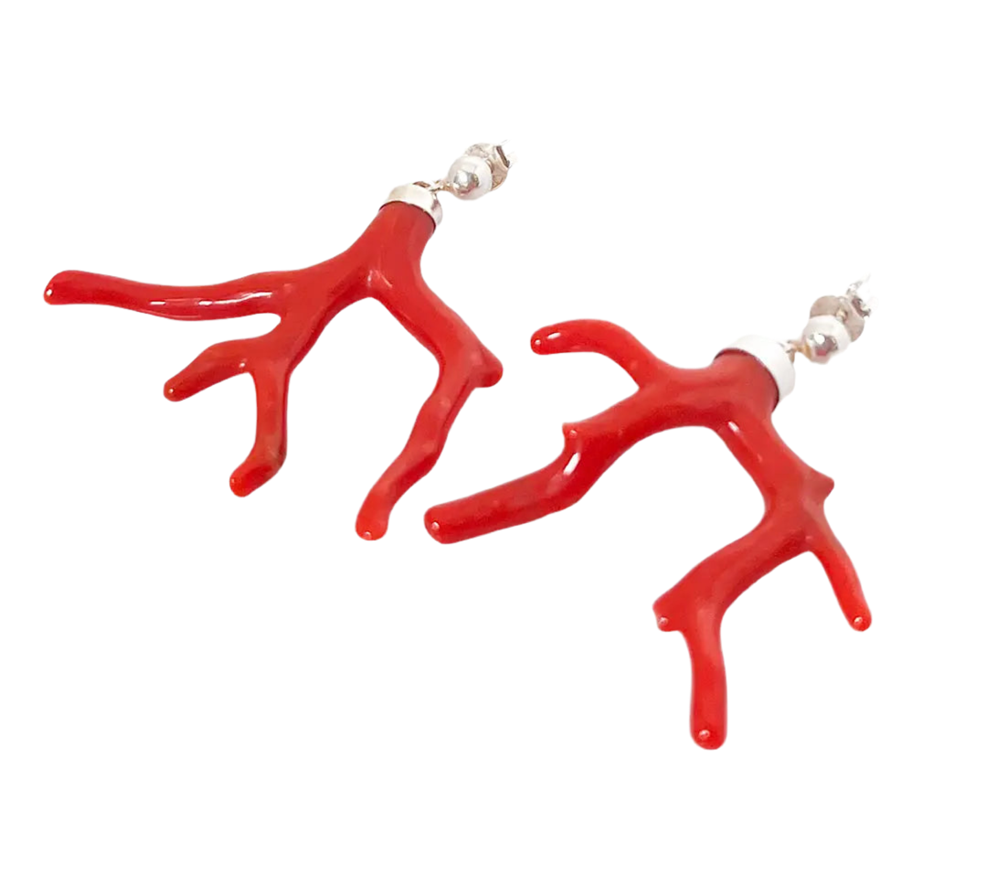 Red Coral Branch Earrings