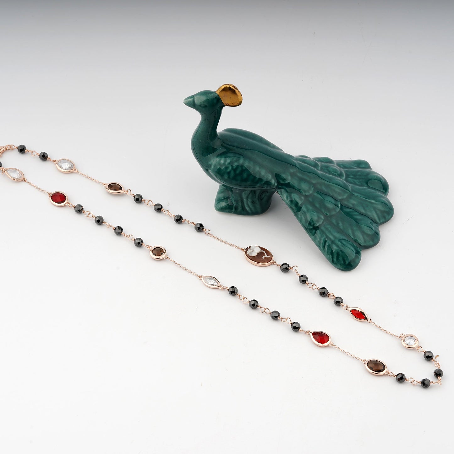 Italian Cameo Necklace Opera Cameo Flower with Stem