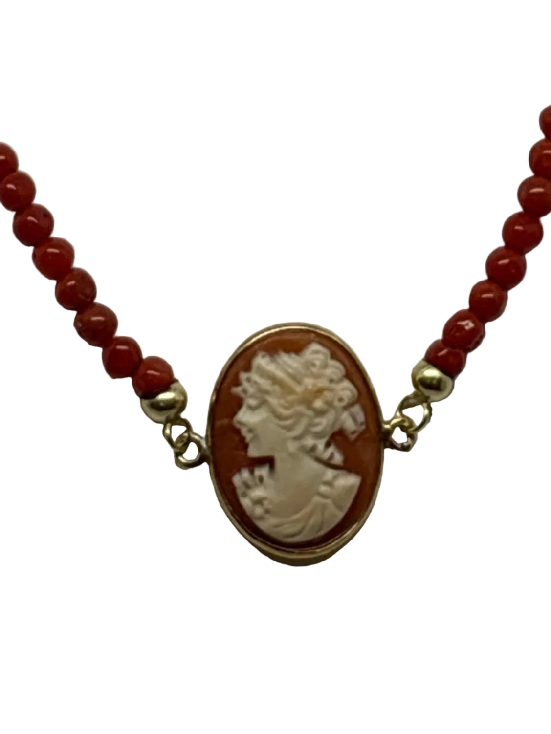 Collana in Corallo e Cammeo incisione "Profilo di Donna"