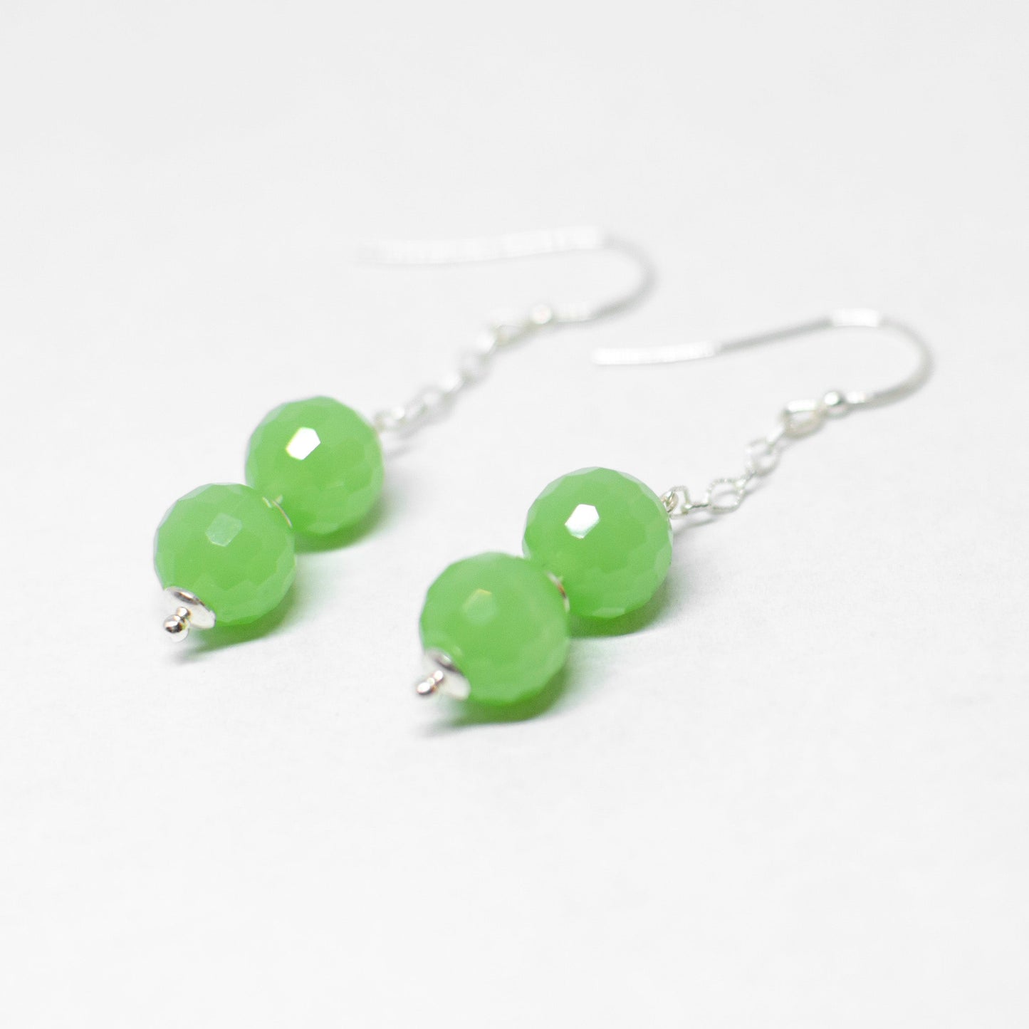 Silver and green agate earrings
