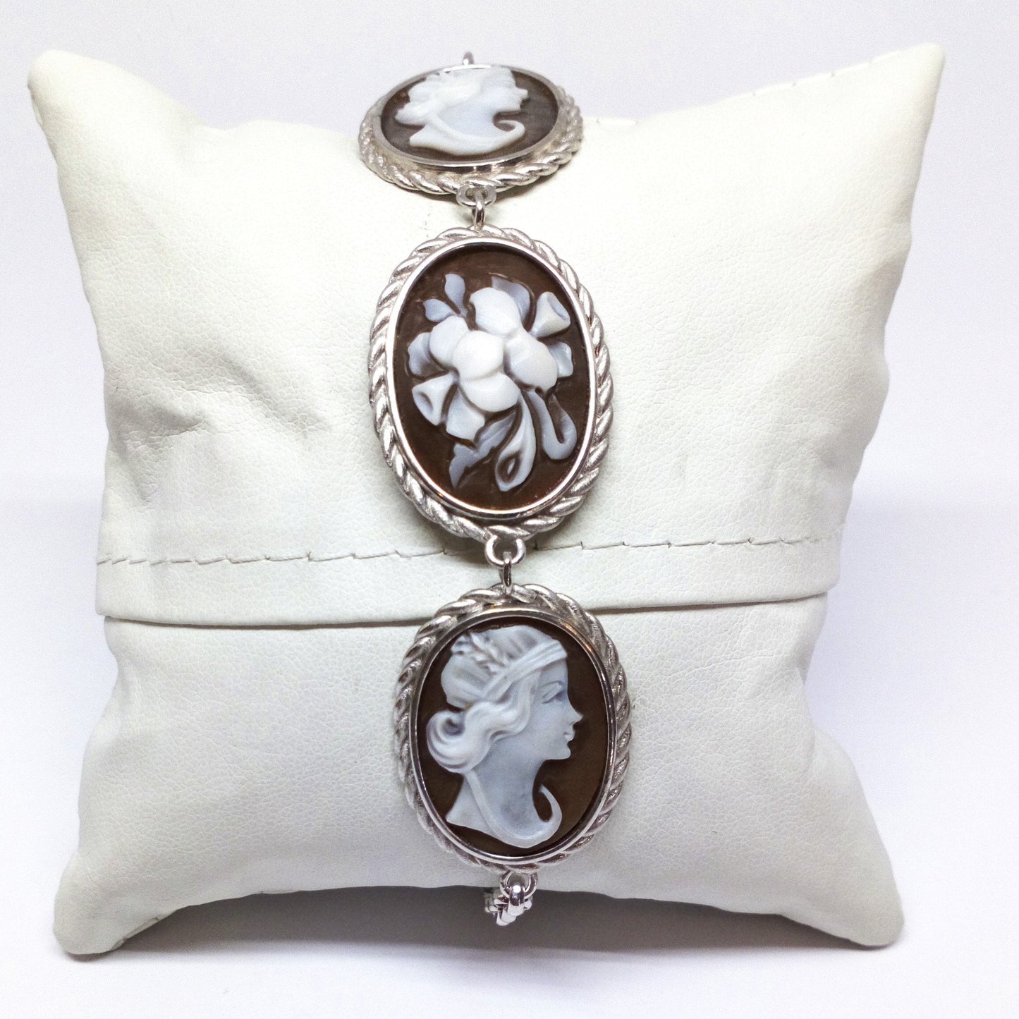 Italian Cameo Bracelet Cameo with Woman Face and Flowers