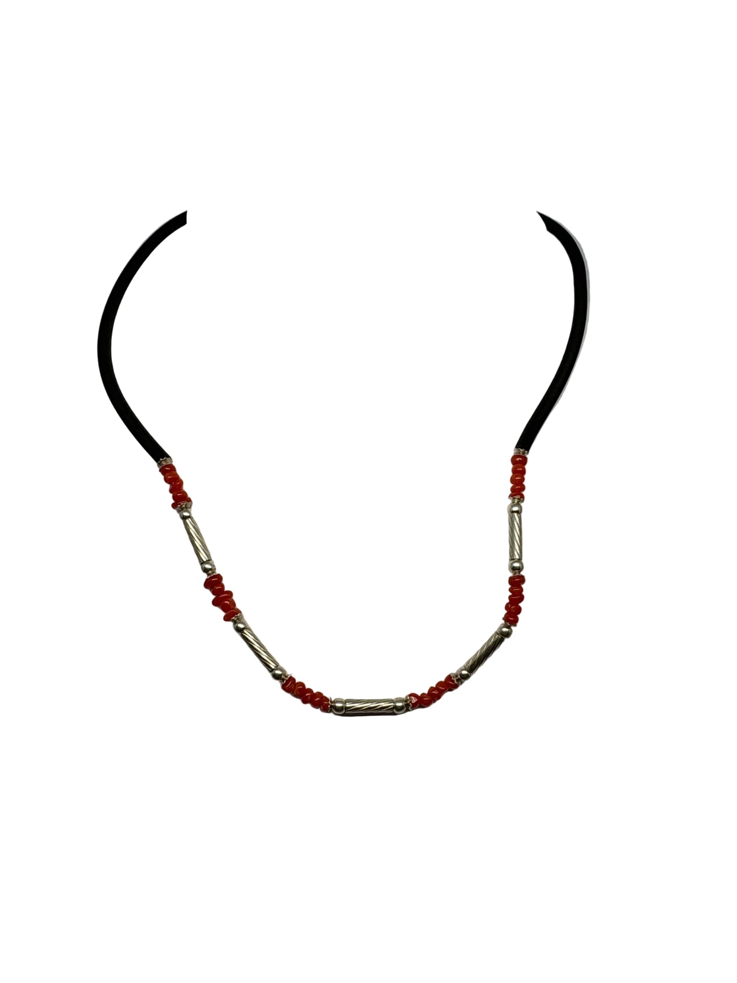 Collana in Corallo, Argento e Caucciù