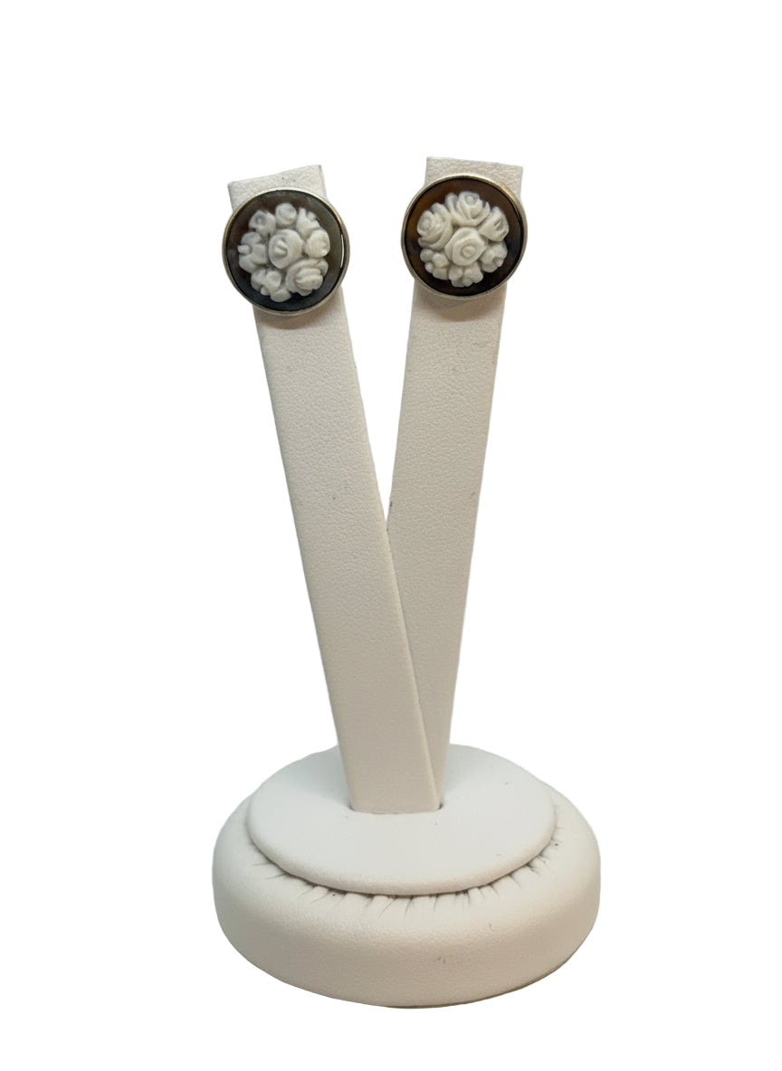 Orecchini in Cammeo Artistico incisione "Fiori"