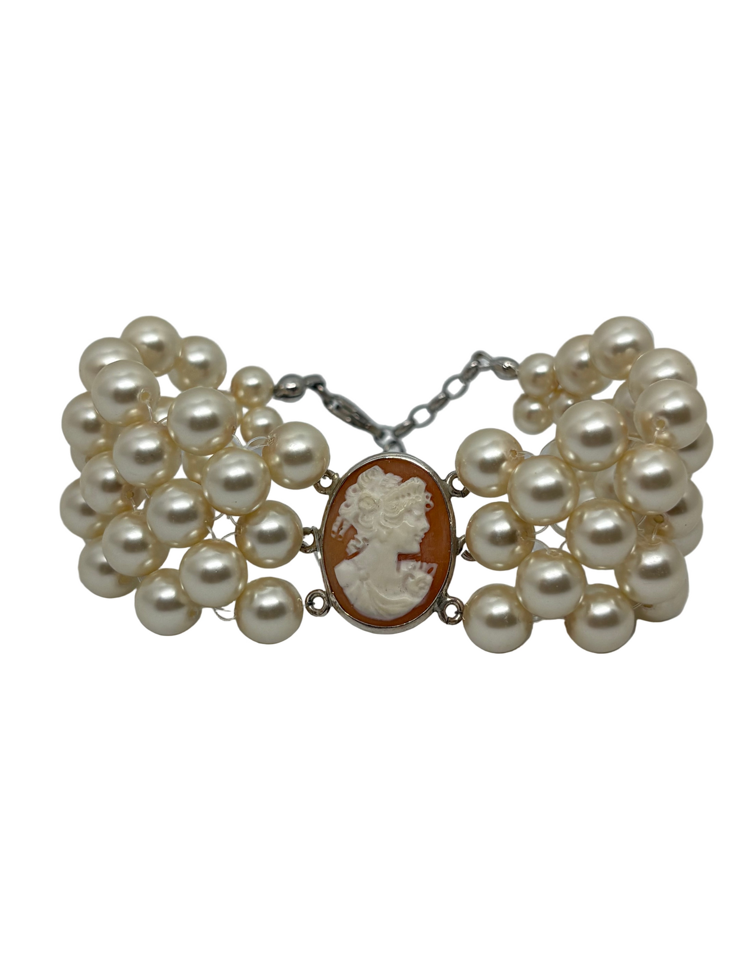 Bracciale in Cammeo e Perle incisione "Profilo di Donna"