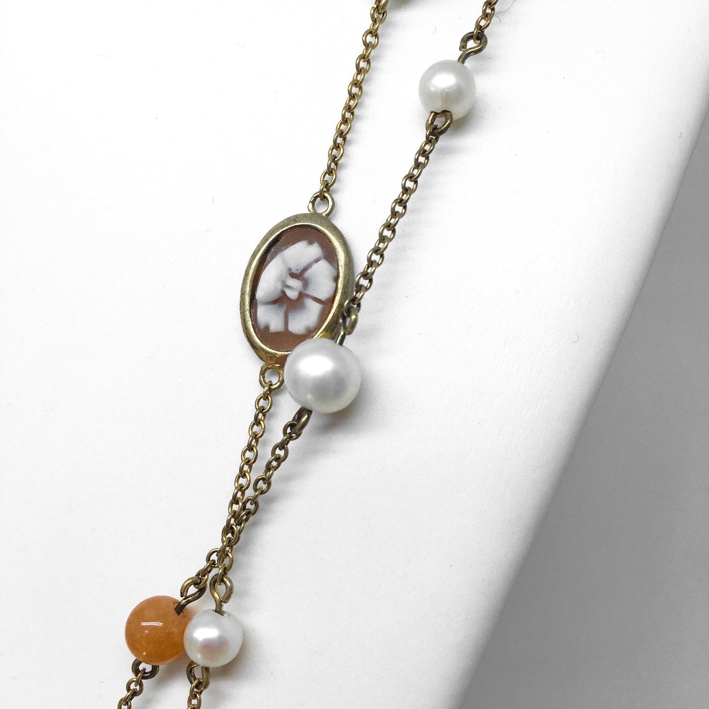 Italian Cameo Necklace Long Flower Cameo