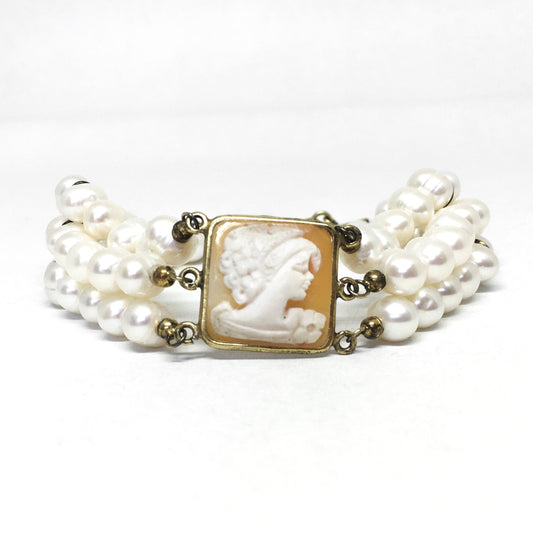 Bracciale Cammeo con Perle Volto Donna