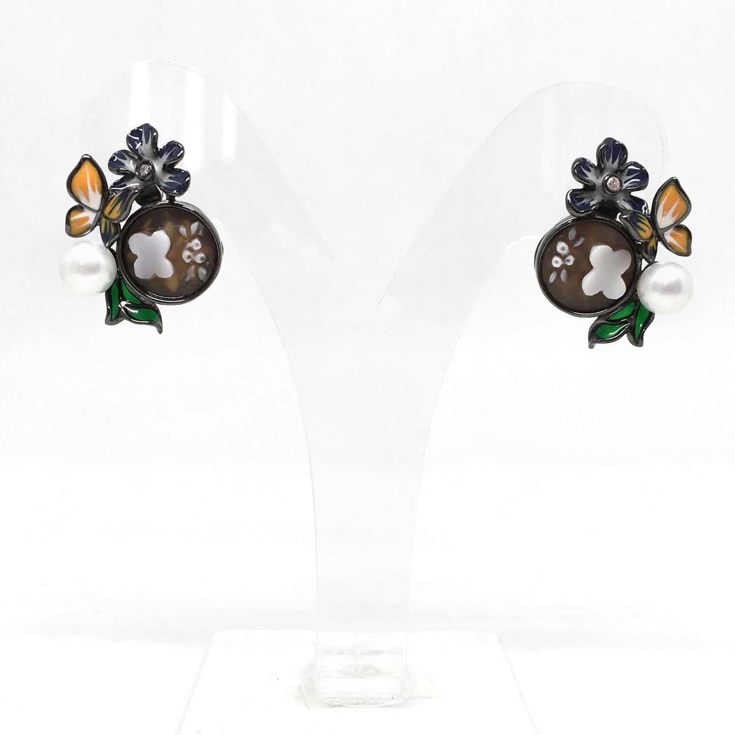 Orecchini Cameo Italiano Cammeo Fiori e Farfalla