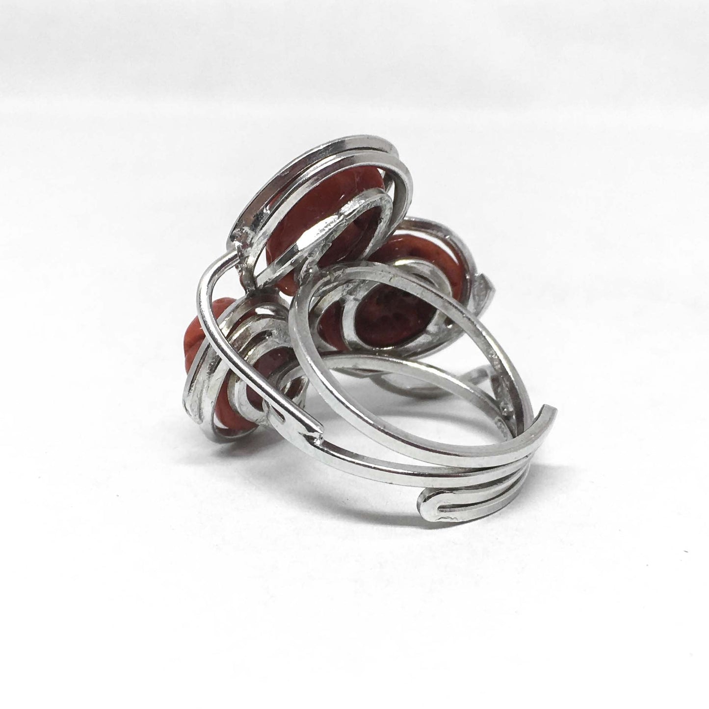 Red coral and silver ring