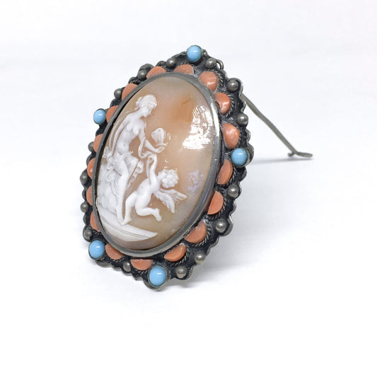 Antique Cameo Brooch Woman with Cherub
