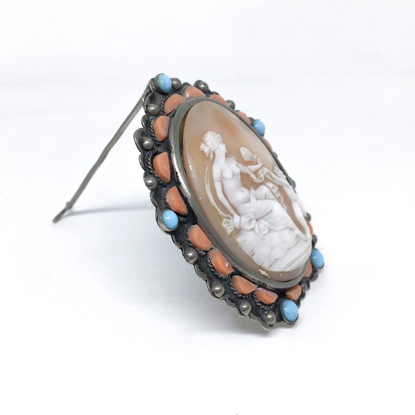 Antique Cameo Brooch Woman with Cherub