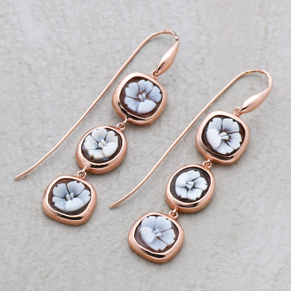 Italian Cameo Earrings Classic Mixed Flowers Cameo