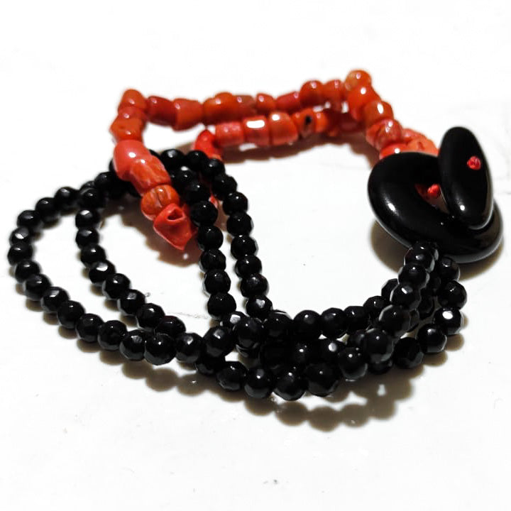 Red coral and agate bracelet