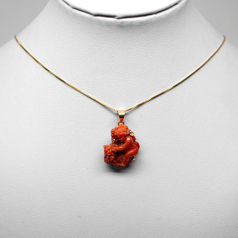 Red Coral Pendant in Gold