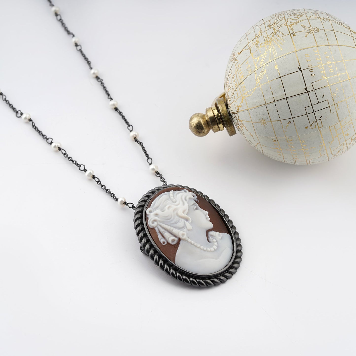 Spilla-Pendente-Cameo-Italiano-Raffaello-Cammeo-Profilo-Donna-Rodio-Nero-