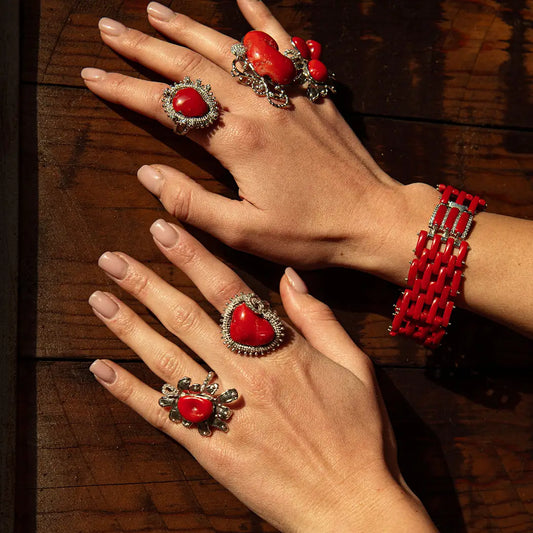 Anello Corallo e Zirconi