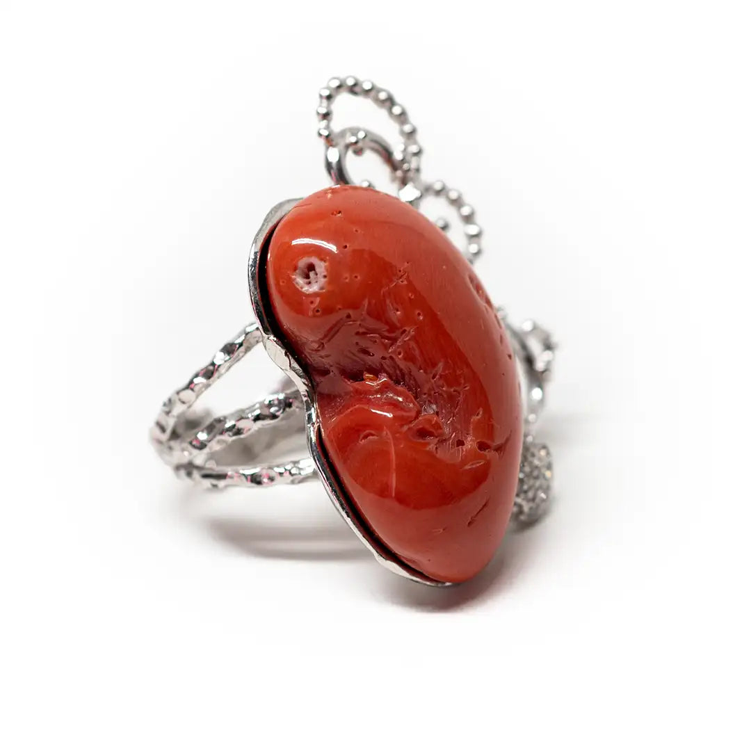 Coral and Zircon Ring