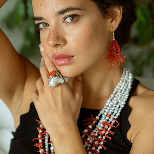 Anello in Argento con Perla e Corallo