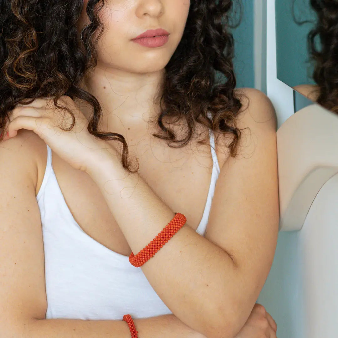 Red Coral Woven Bracelet