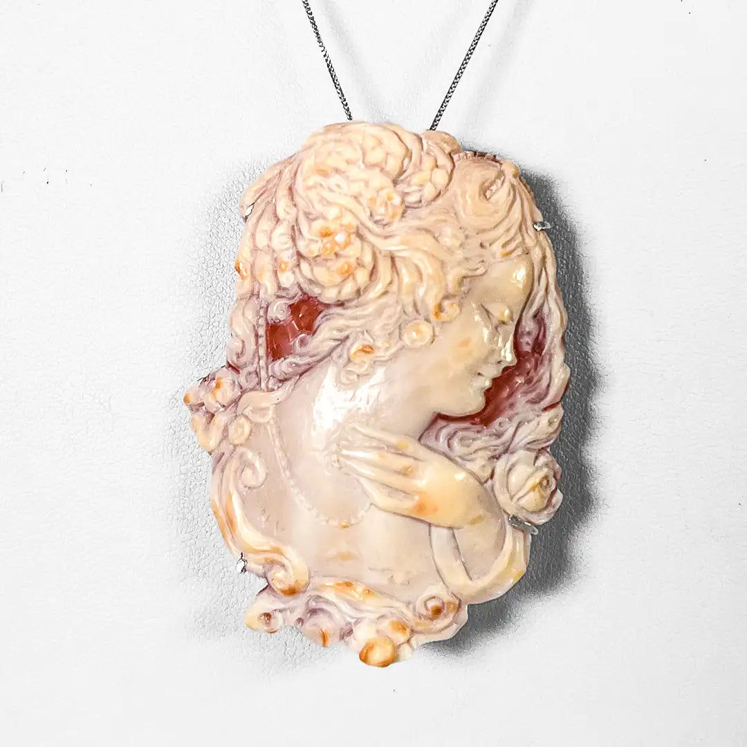 Artistic Cameo Pendant Brooch Woman Profile with Hand