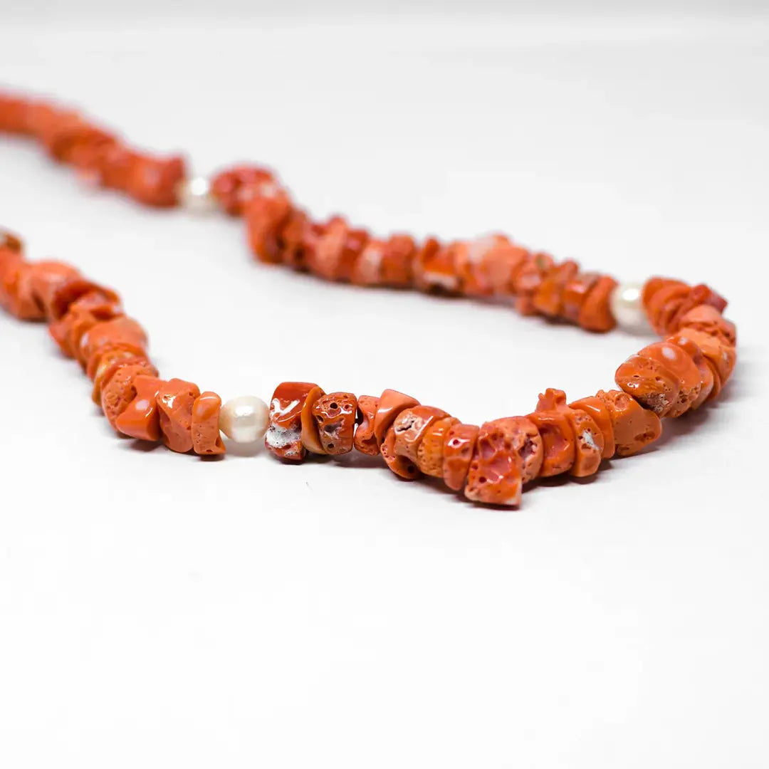 il-piccolo-museo.del-cammeo-Collana Corallo Rosso Grezzo e Perle
