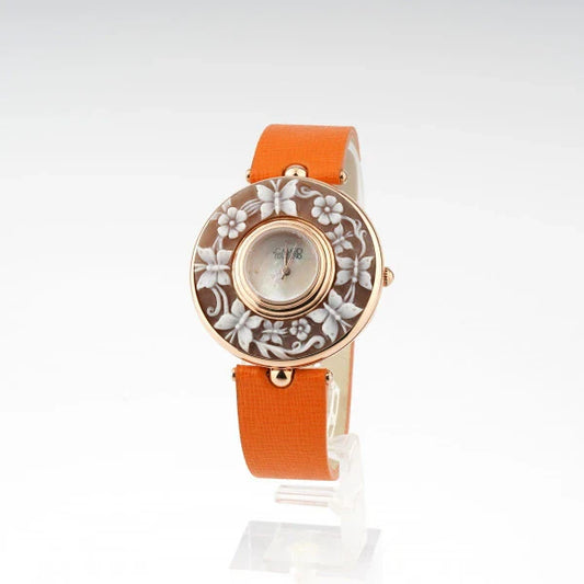 Italian Cameo Clock Partenope Cameo Flower and Butterflies