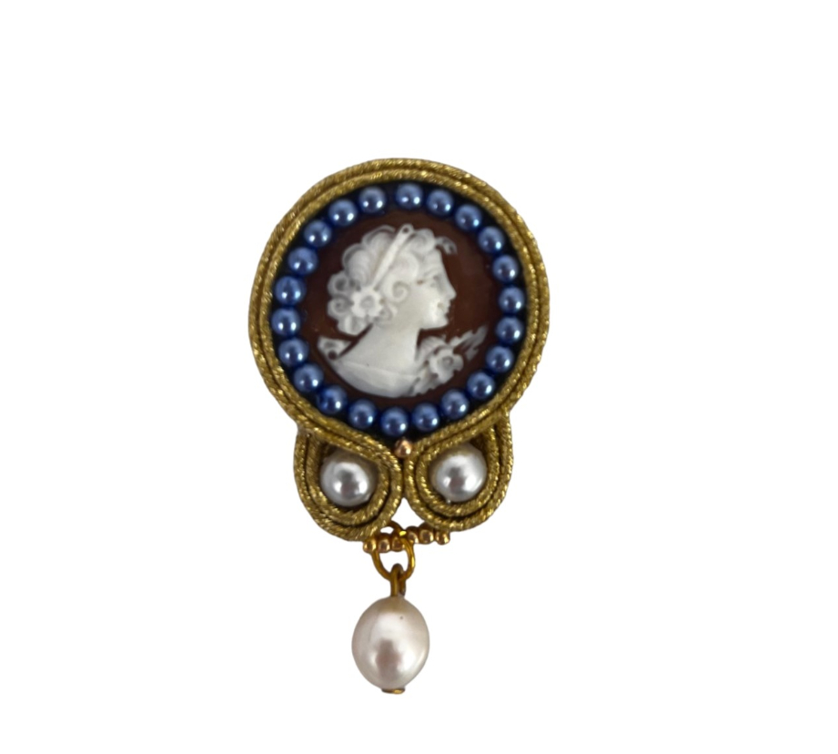Soutache Pendant Brooch with Cameo Profile Woman