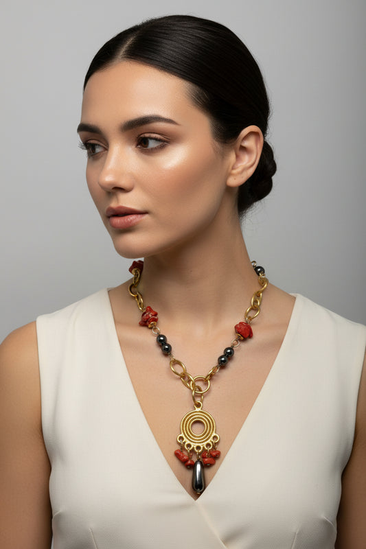 Collana in Corallo e Malachite