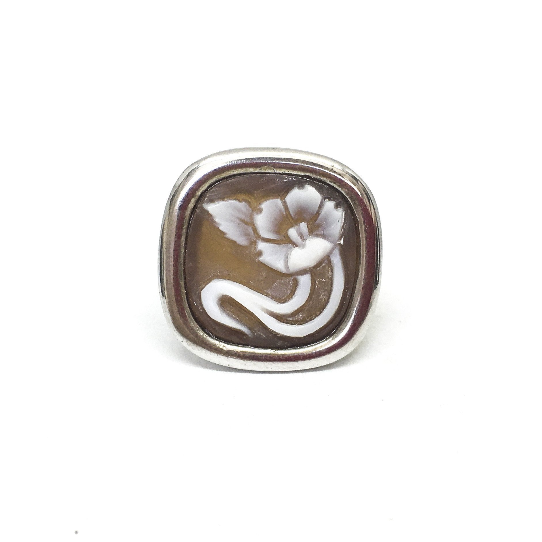 Anello-Cameo-Italiano-Cammeo-Incisione-Fiore