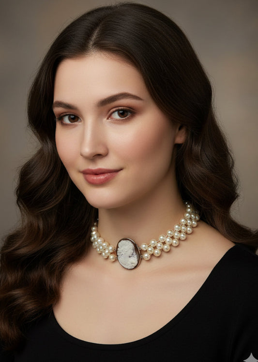 Girocollo in Cammeo Artistico incisione "Profilo di Donna"