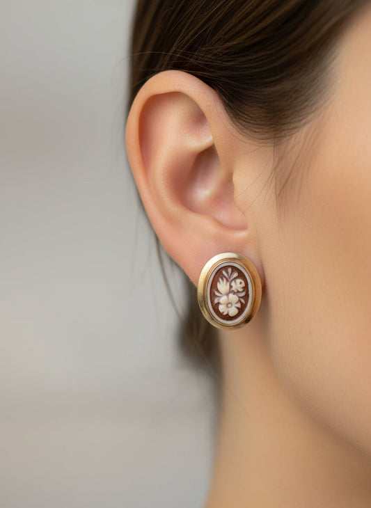 Orecchini in Cammeo incisione "Fiori"