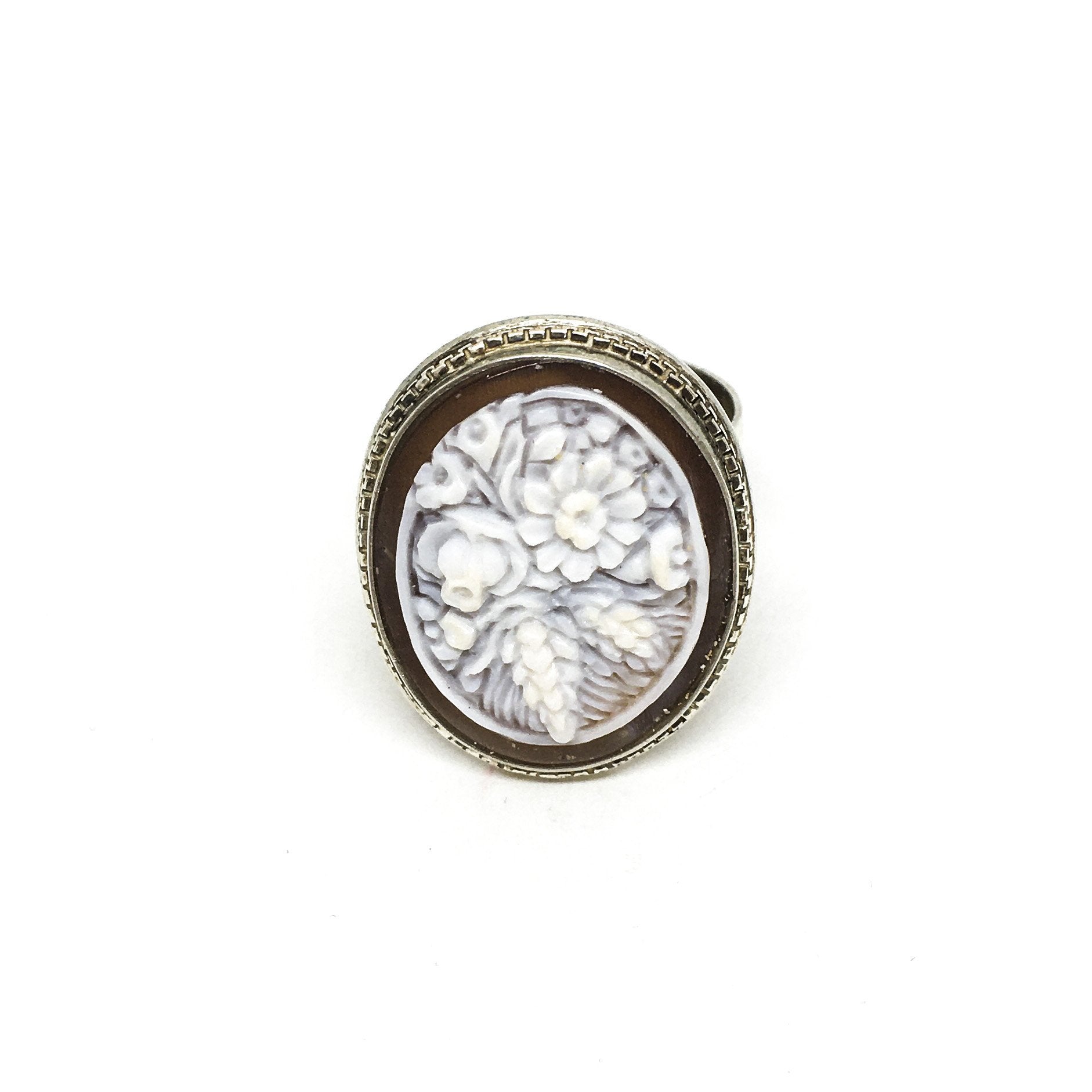 Anello-Cammeo-Incisione-Fiori