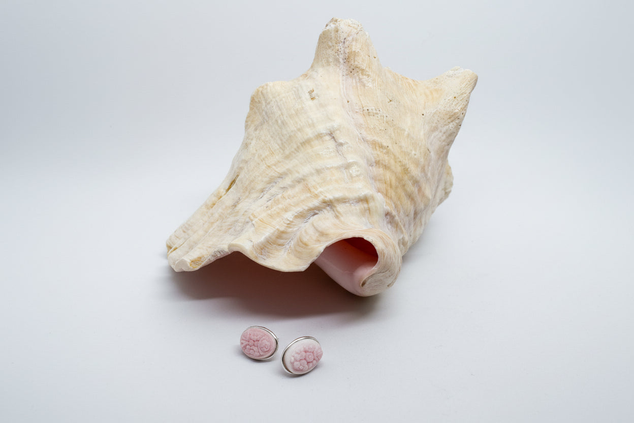 Orecchini in Cammeo Artistico incisione "Fiori"