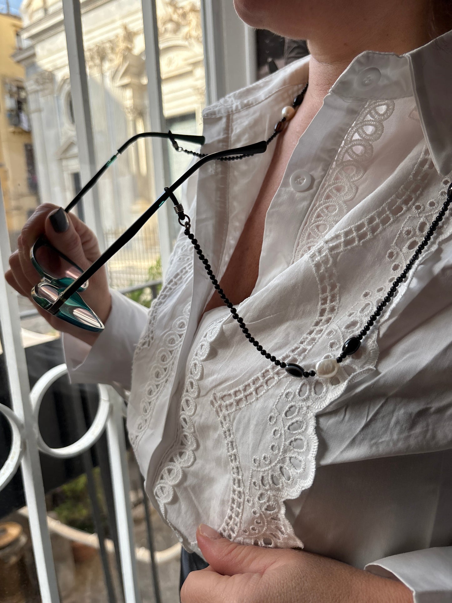 Catenina per Occhiali di Perle e Agata