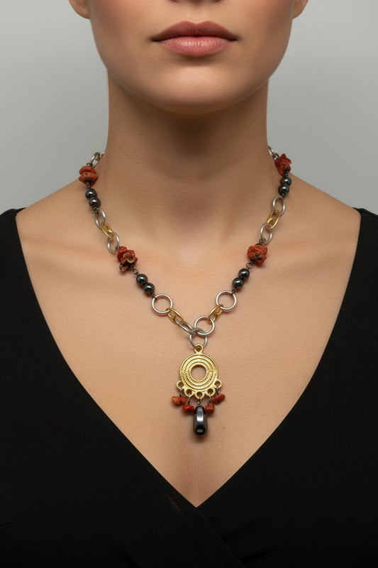Collana in Corallo e Malachite