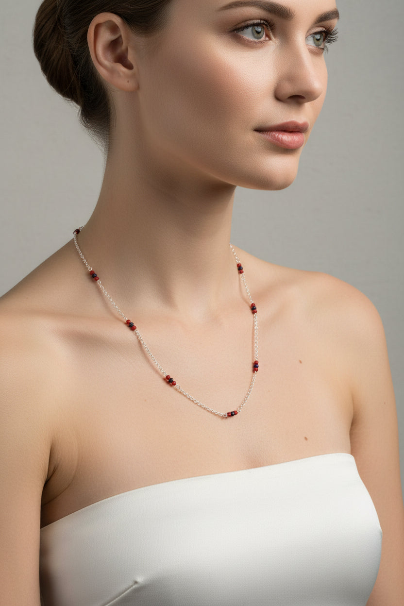 Collana in Corallo, Argento e Lapis