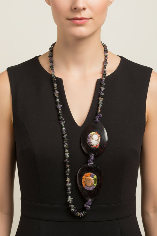 Collana in Cammeo e Occhio di Santa Lucia incisione "Profilo di Donna"