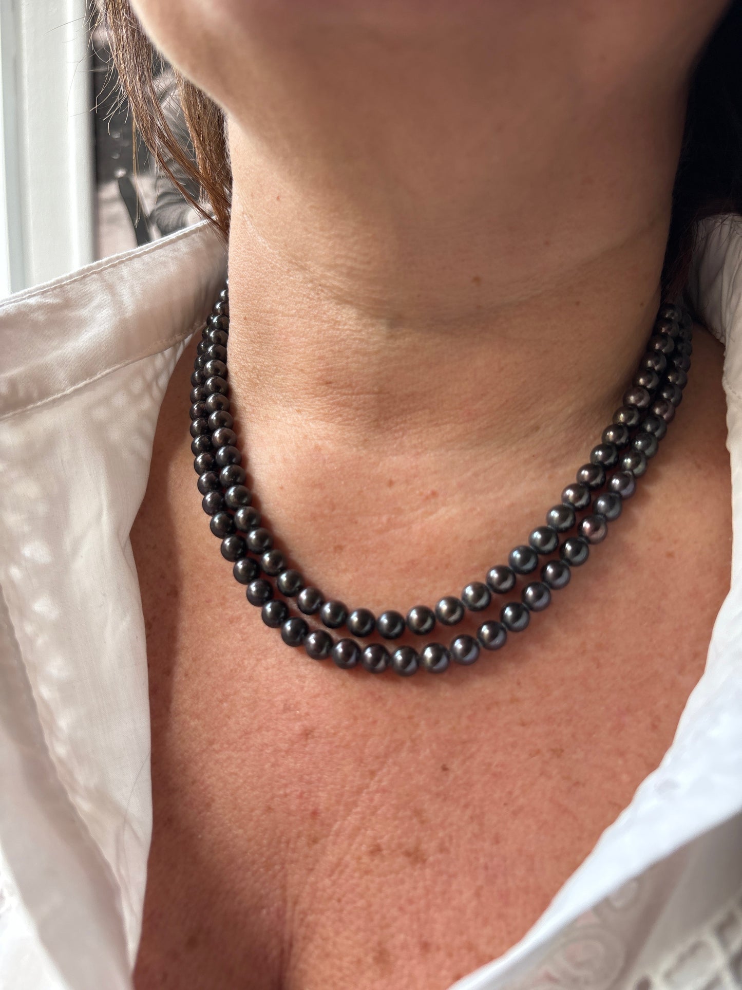 Collana in Torchon di Perle Nere