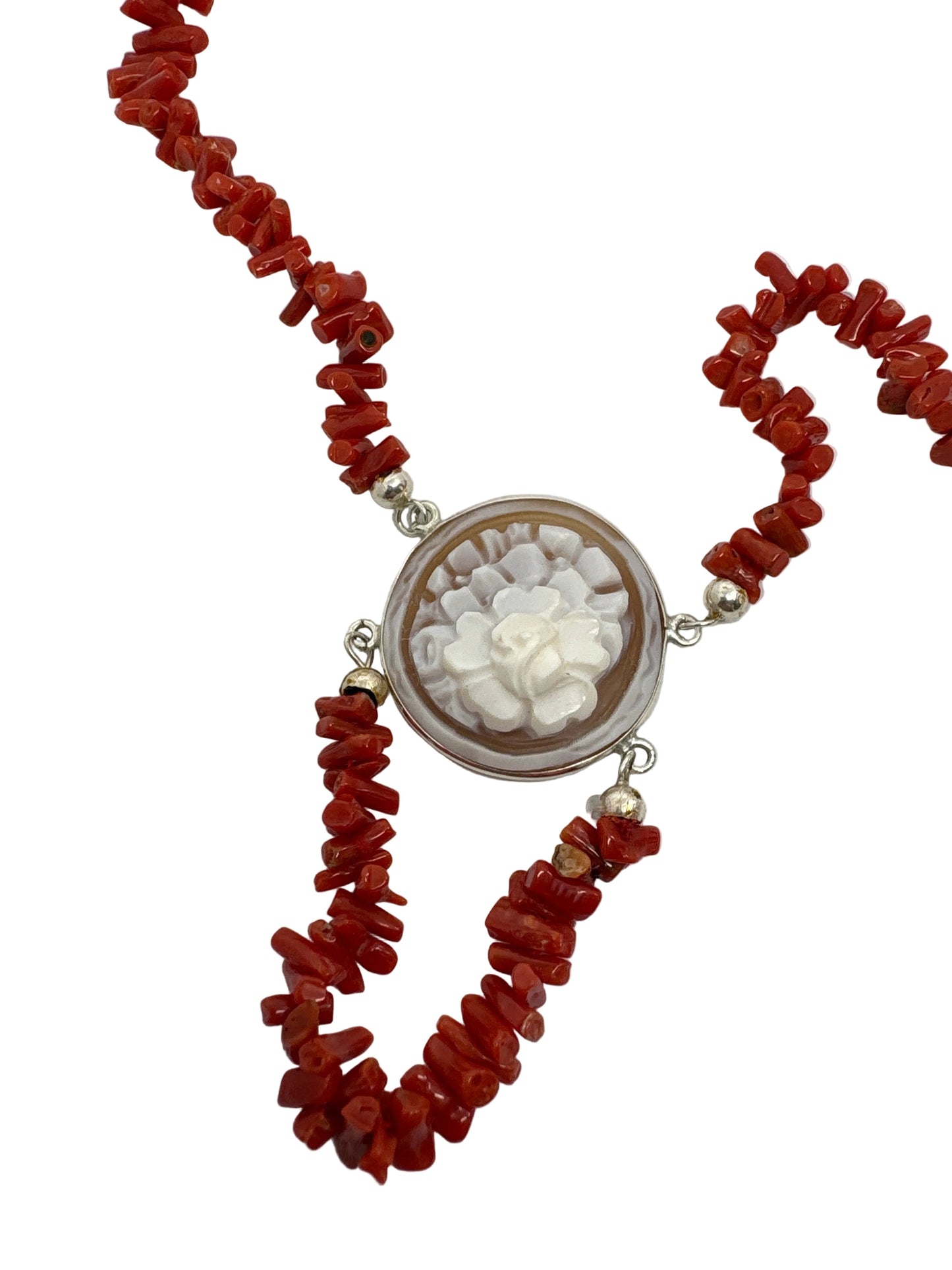 Collana Corallo e Cammeo incisione "Fiore"