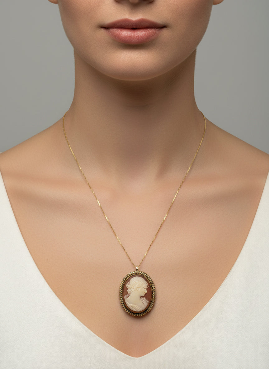Spilla Pendente in Cammeo incisione "Profilo di Donna"