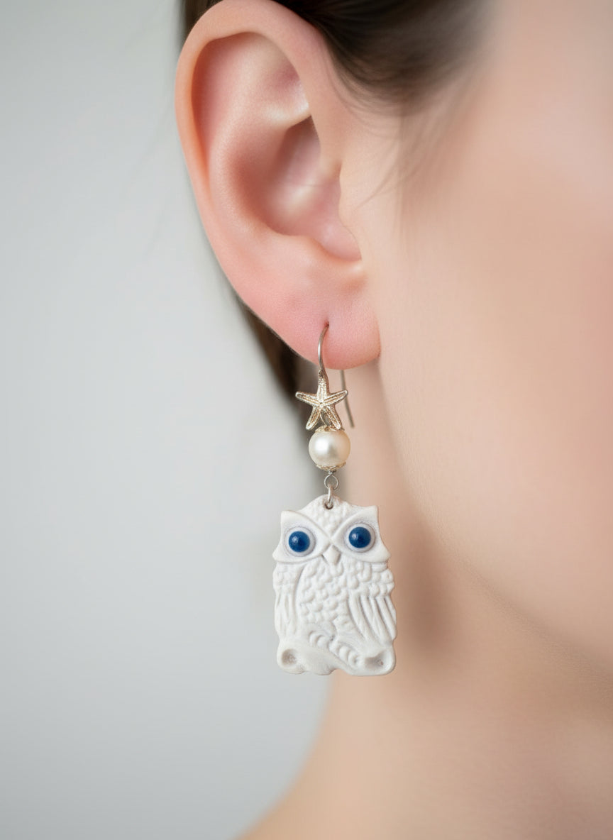 Orecchini in Cammeo incisione "Gufo"