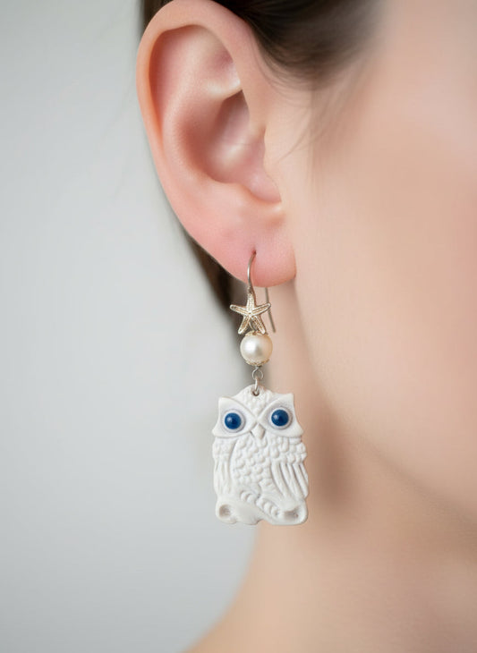 Orecchini in Cammeo incisione "Gufo"