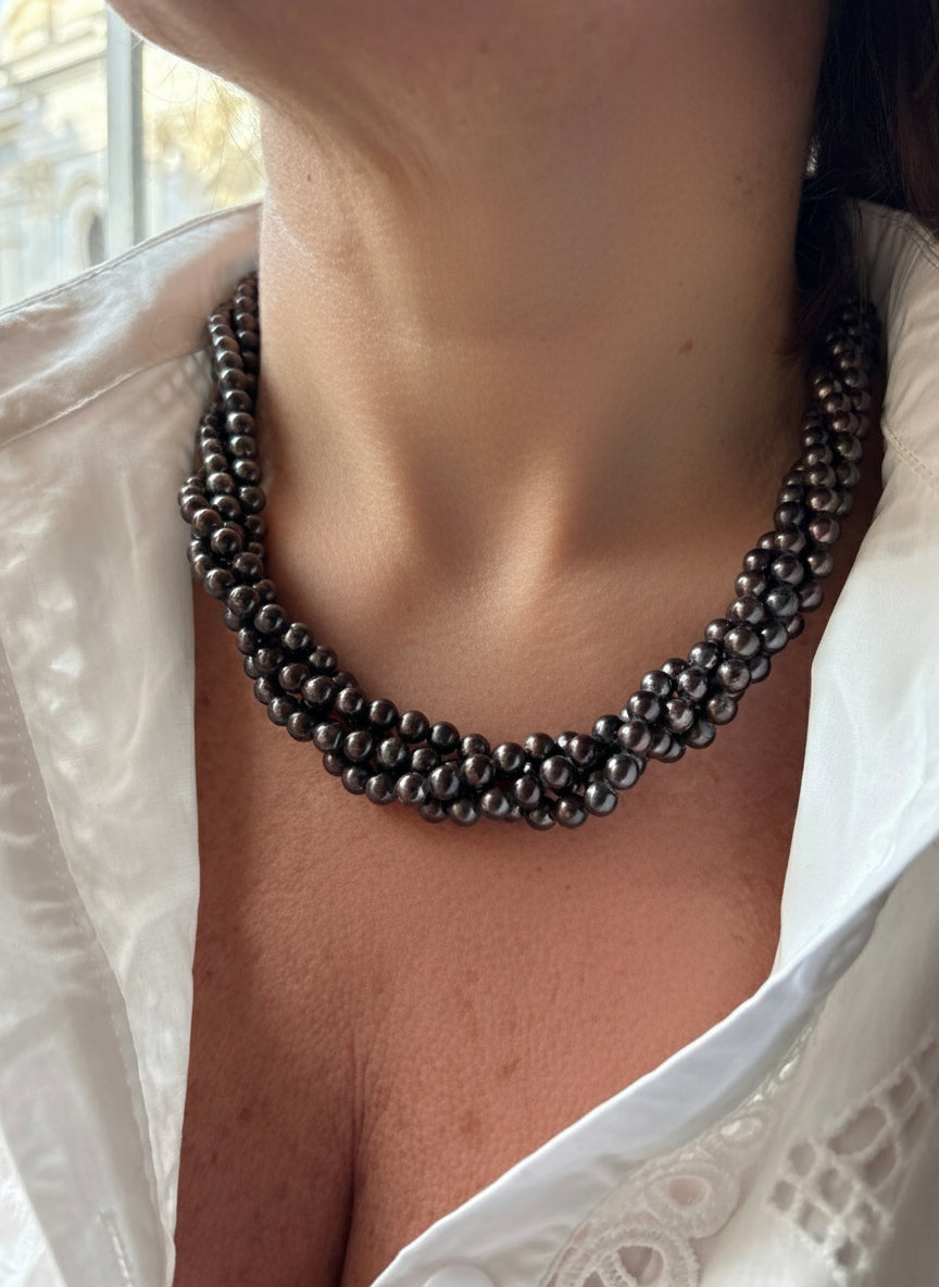 Collana Torchon di Perle Nere