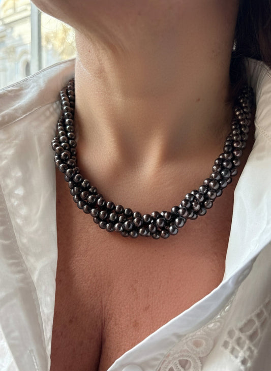 Collana Torchon di Perle Nere
